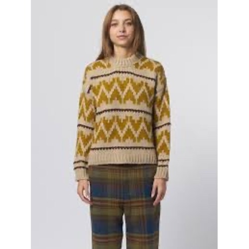 The Great | The Folk Pullover XS Earth Tan Yellow Wool Alpaca Fair Isle Sweater